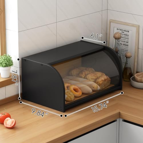 Roll Top Bread Box for Kitchen Countertop with Clear Lid