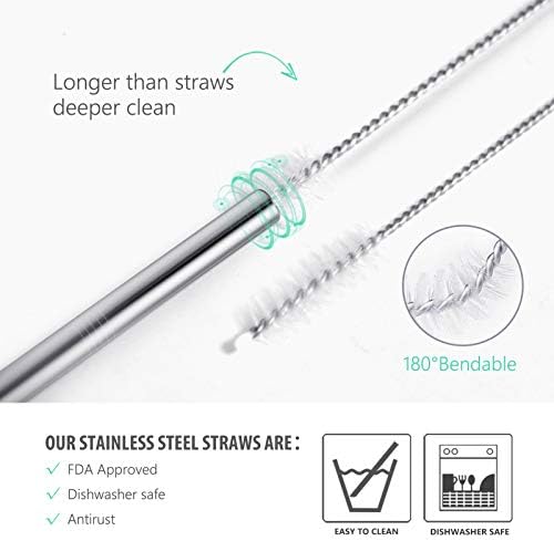 Teivio 8 Pack Short Stainless Steel Straws 6 inch Bent Metal Reusable