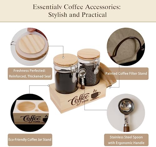 Glass Coffee Canister Set with Shelf & Spoon 2 Piece Coffee Containers