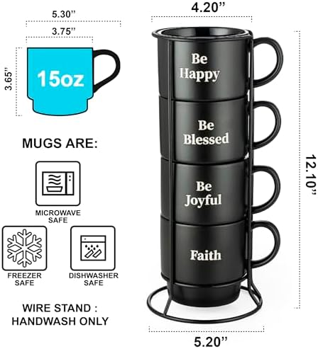 Signature Housewares Stackable Coffee Mug Tower Set with Metal Wire