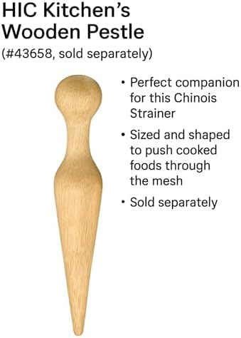 HIC Kitchen Chinois Fine-Mesh Cone Sieve, 18/8 Stainless Steel, For