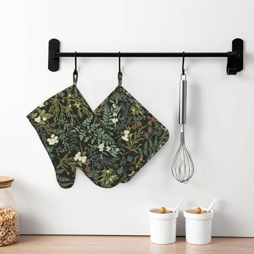 Botanical Print Oven Mitts and Pot Holders, Set of 4