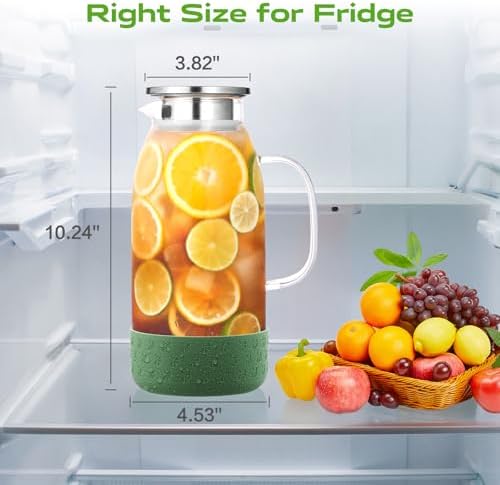 Glass Pitcher with Lid, ZBUFAN 68oz Glass Water Pitcher with Silicone