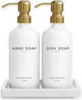 Brighter Barns Glass Soap Dispenser Set with Tray, Gold