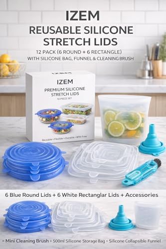 IZEM Reusable Silicone Stretch Lids, 12 Pack