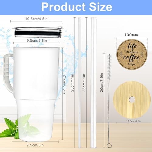 Glass Tumbler with Straws and Lids, 40oz Large Glass Coffee Tumbler