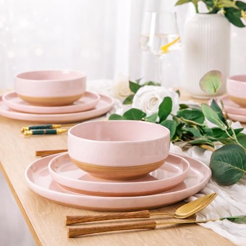 AmorArc Dinnerware Sets for 4, 12 Pieces Ceramic Plates and Bowls Set