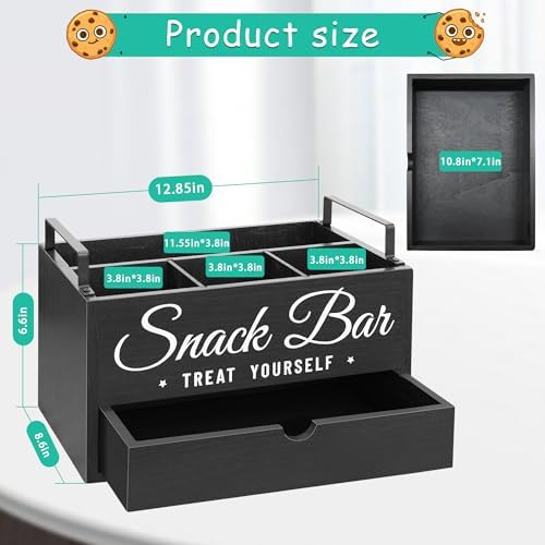 Snack Organizer for Countertop, 4-Compartment, Wood