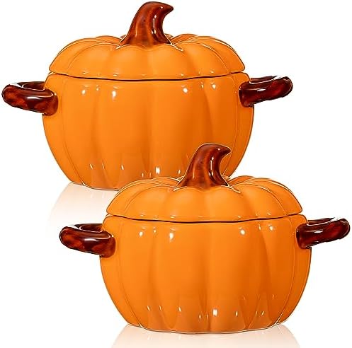 Uiifan 2 Pcs Pumpkin Pot for Cooking with Lid, 17 oz, Orange