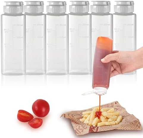 6 pack Inverted Squeeze Bottles for Hot Sauces Liquids Salad Dressing