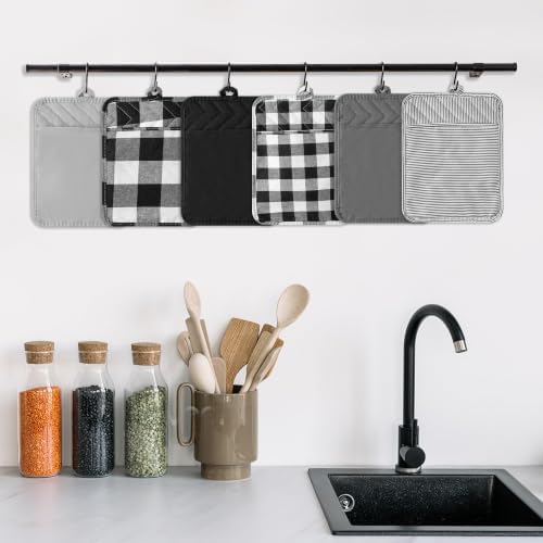 R HORSE Check Pot Holders with Pocket, 6 Pack