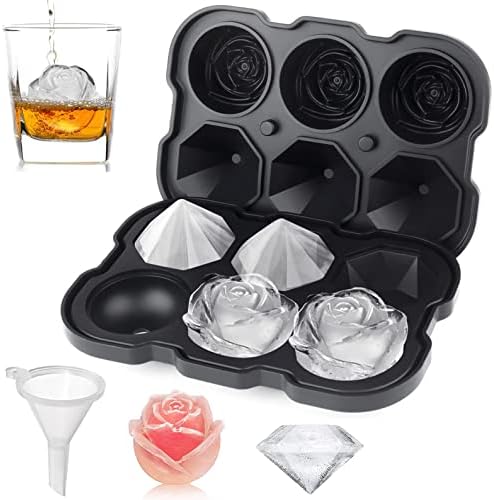 Ice Cube Tray, Mikiwon 2 inch Rose Ice Cube Trays With Covers, 3