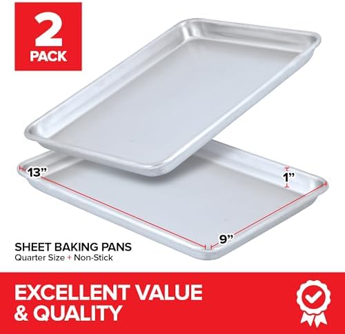 Aluminum 9x13 Baking Sheet Pan (2 Pack), Commercial Quarter Size