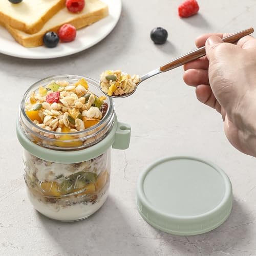 6 Pack Overnight Oats Containers with Lids and Spoons, 16 oz Glass