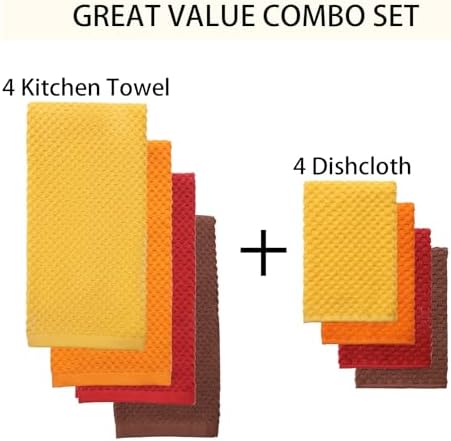 8 Pack 100% Cotton Kitchen Towels and Dishcloths Set, 16 x 25 Inches