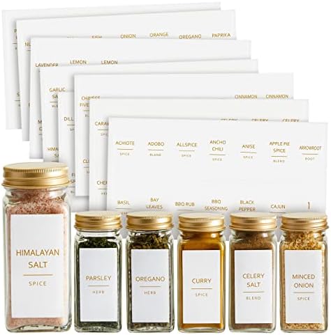 Talented Kitchen 140 Pack Minimalist Spice Jar Labels - Preprinted