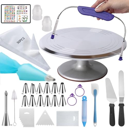 78PCS Cake Supplie With 12Inch Aluminum Alloy Rotating Cake Stand