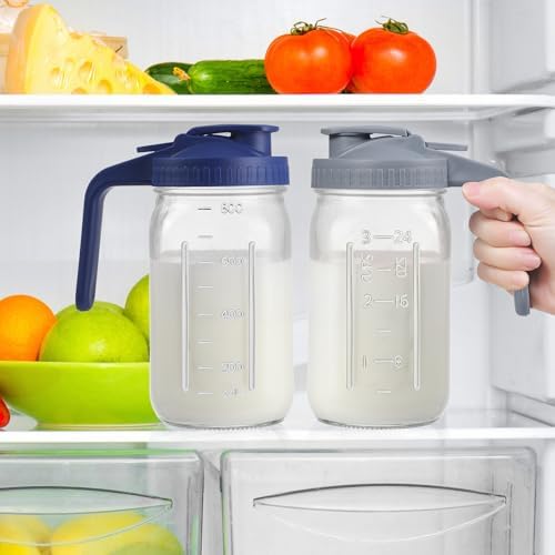 2Pack 32oz Glass Pitcher with Lid, Wide Mouth Storage Container