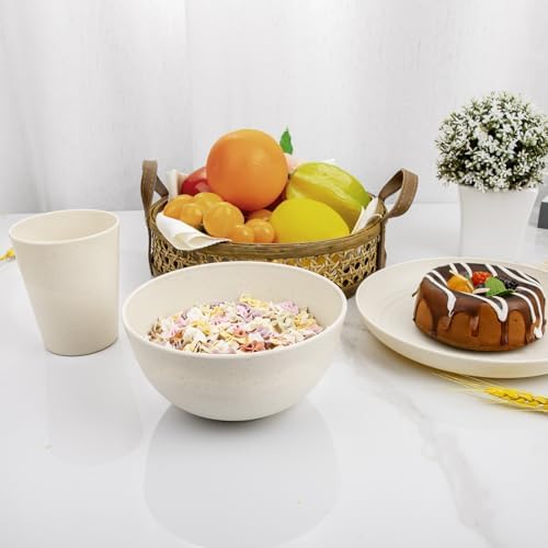 Rubtlamp 24 Pcs Wheat Straw Dinnerware Sets, Unbreakable Reusable