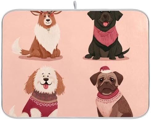 OTVEE Festive Pet Art Dish Drying Mat for Kitchen Counter Absorbent