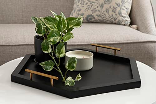 Kate and Laurel Halsey Hexagon Decorative Wooden Tray with Polished