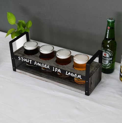 OwlGift Beer Flight Glasses and Board Set Included Torched Wood