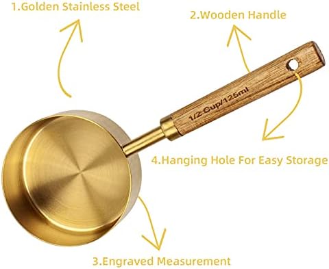 Measuring Cups and Spoons Set of 8, Golden Stainless Steel Measuring