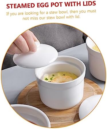 Ceramic Stewing Bowl Set of 2 with Lid White for Homes and Hotels
