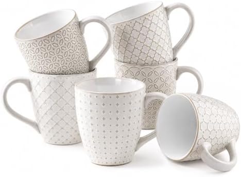 DOWAN Coffee Mugs Set of 6, 19 oz Large Mug, Ceramic Embossment