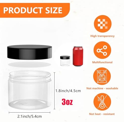 72PCS 3oz/88ml Plastic Jars with Screw On Lids Pressure Sensitive