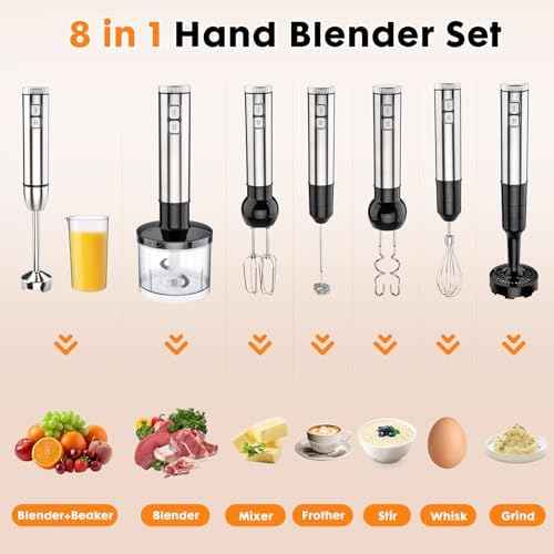 Immersion Blender Handheld 8 in 1 Hand Held Blenders Mixer Stainless