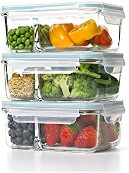 Glasslock Duo Divided Glass Food Storage Containers with Lids, 3 Piece
