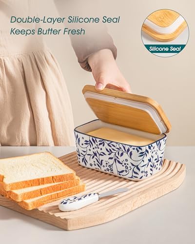 vancasso SELENE Butter Dish with Lid, 6.5" Large Butter Dish for