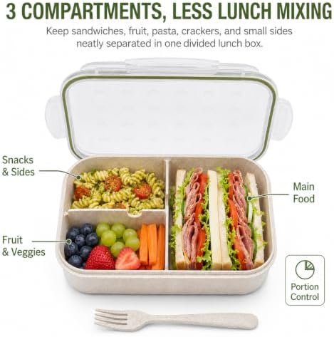 MISS BIG® Bento Lunch Box for Adults & Kids, 1900ml, 3 Compartments