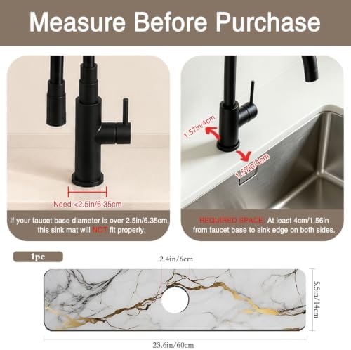 Faucet Mat for Kitchen Sink White Gold Marble Texture Sink Splash