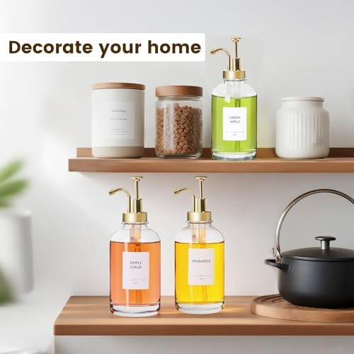 2 Pack 16.9 oz Glass Coffee Syrup Dispenser with Gold Plastic Pumps