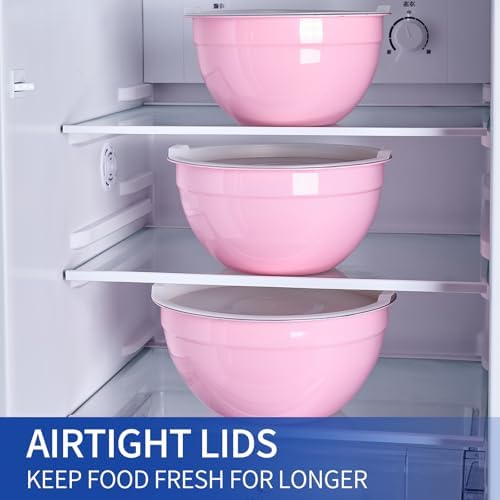 Pink Mixing Bowls With Airtight Lids,Stainless Steel Bowl,Salad Bowls