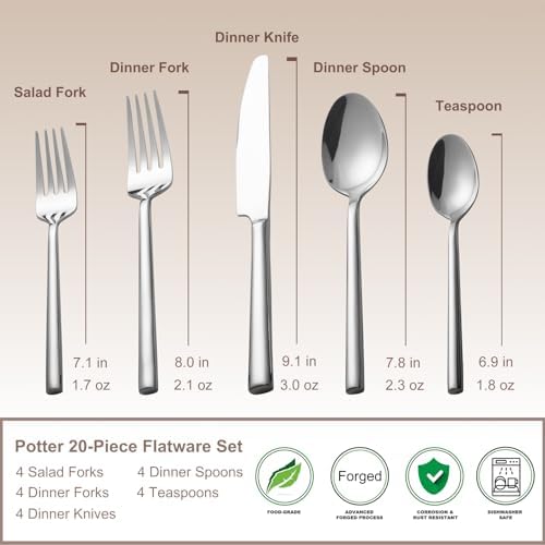 Alata Potter 20-Piece Forged Silverware Set Stainless Steel Flatware