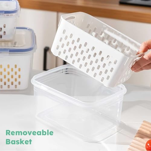 2 Pack Fruit Storage Containers with Removable Drain Basket Lid