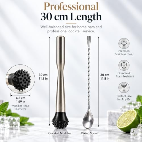 Stainless Steel Cocktail Muddler for Cocktails, 12 Inch Drink Muddler