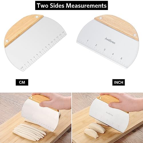 Asdirne Dough Cutter, Dough Scraper with Wooden Handle and Food Grade