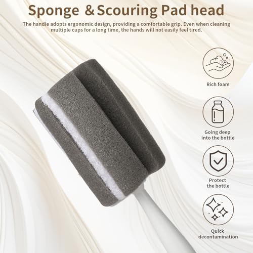 Sponge Bottle Brush Adjustable Long Handle Up to 14.5” 2-Pack