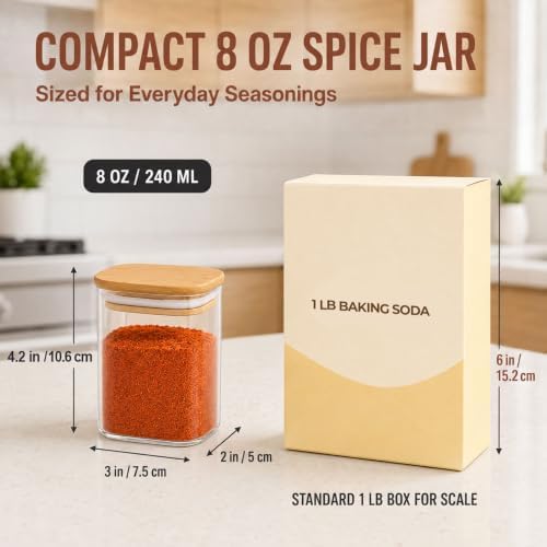 ComSaf Glass Spice Jars 8oz Set of 6, Seasoning Containers with 9