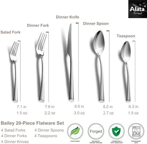 Alata Bailey 20-Piece Forged Silverware Set Stainless Steel Flatware