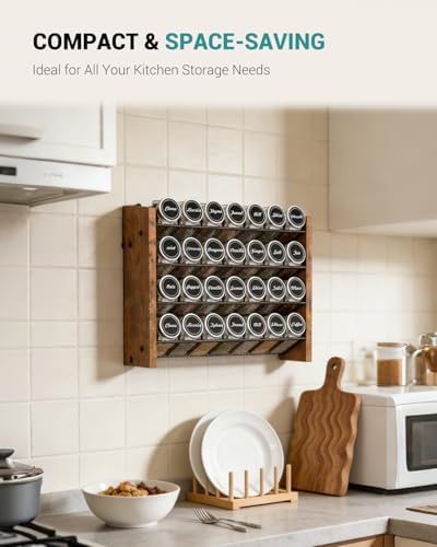 Spice Rack Organizer with 28 Glass Jars, for Cabinet Wall Mount