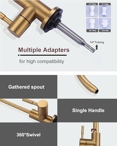 WOWOW Kitchen Faucet and Water Filter Faucet Combo, Brushed Gold