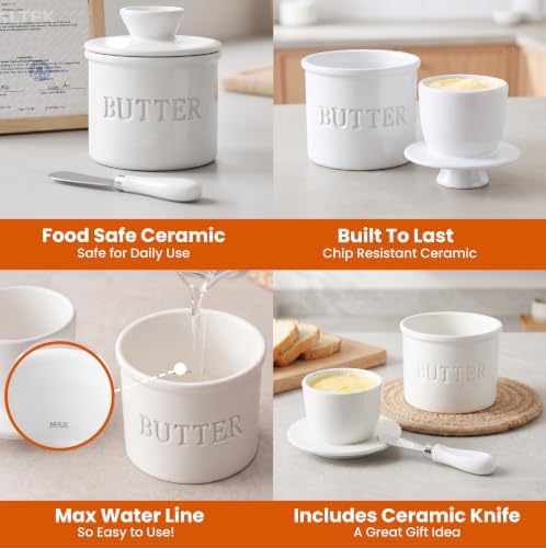 Priority Chef Butter Crock with Lid for Countertop with Spreader Knife