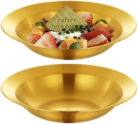 2 PCS Unbreakable Stainless Steel Gold Pasta Bowls Wide Rim Salad