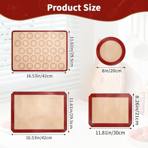 4 Silicone Baking Mats, Non-Stick Reusable Food Grade Baking Mats Oven