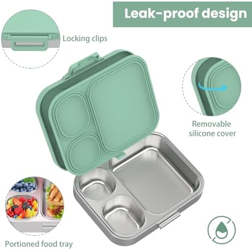 Pawtong Stainless Steel Bento Lunch Box for Kids | 3-Compartment Lunch